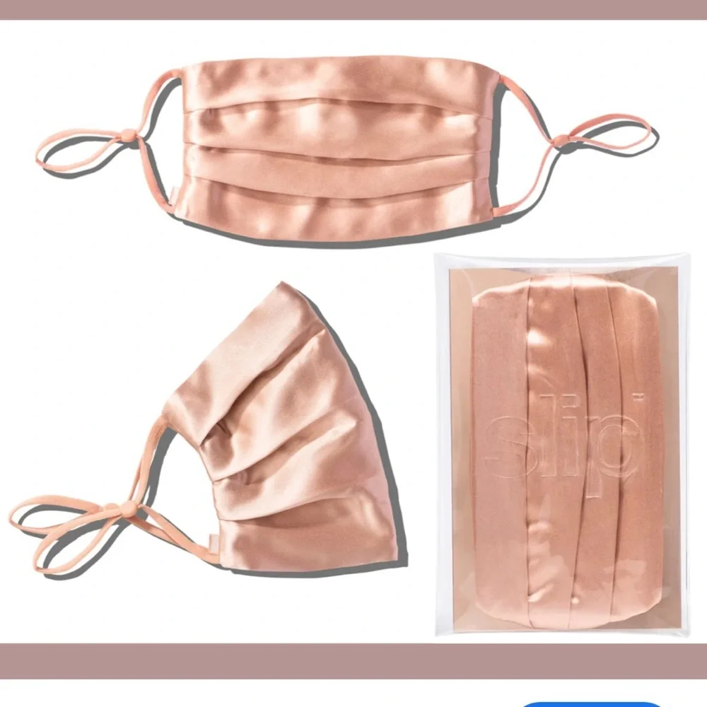 Slip NIB $39 Pure Silk Adult Pleated Face mask Covering in Rose Gold #U542